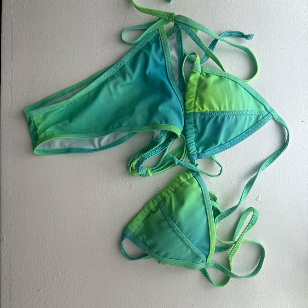 SHEIN Green and Blue Bikini Set